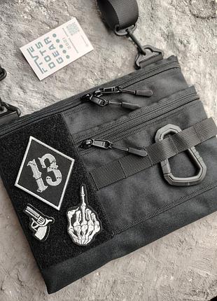 Сумка через плечо для патчей cordura кроссбоди с липучкой поле шевронов velcro урбан плоская на плечо urban tactical огородская тактика унисекс