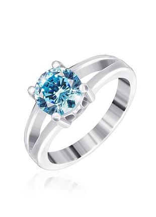 Серебряное кольцо с голубыми фианитами, размер 19,0, вес: 3.4 г