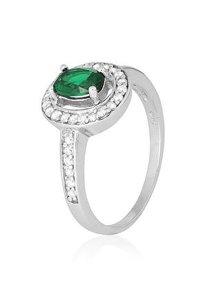 Серебряное кольцо с изумрудными фианитами, размер 18,5, вес: 3.3 г