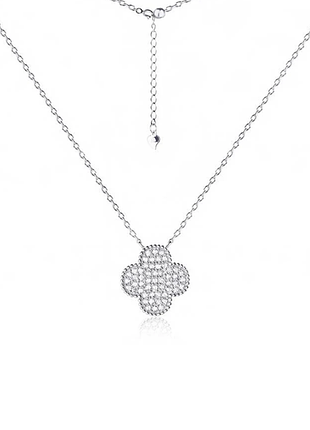 Серебряное колье клевер с фианитами, размер 43 см x 0,1 см, вес: 2.5 г