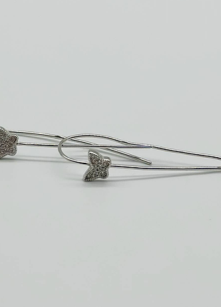 Серебряные серьги в стиле "van cleef и arpels" с фианитами
