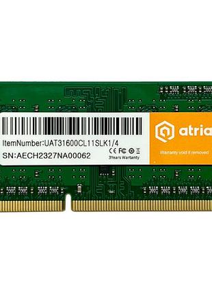 Оперативная память atria so-dimm ddr3 4 гб 1600 мгц green (uat31600cl11slk1/4)
