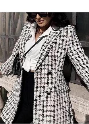Zara подовжений піджак, жакет, блейзер, твідовий піджак, піджак в клітинку