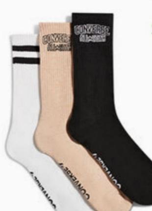 Шкарпетки унісекс converse високі, набір 3 шт: білі, бежеві, чорні