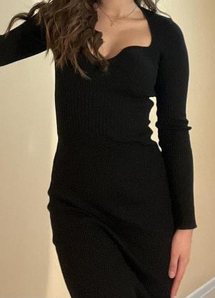 Жіноча сукня міді h&m чорна в рубчик 5