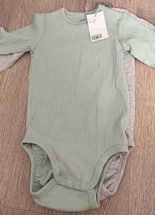 Боді h&m в рубчик, з довгим рукавом, м'ятний та сірий, розмір 98 ціна за 2 шт