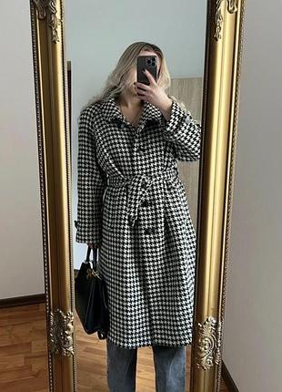 Тепле жіноче довге пальто з поясом на холодну осінь/зиму вовна на підкладці розмір l