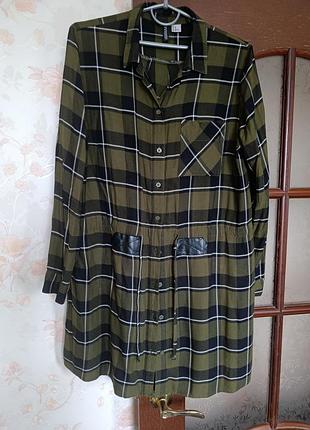 Жіноча сорочка divided by h&m в клітинку хакі, розмір eur 40 / l xl