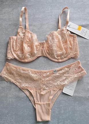 Кружевной комплект нижнего белья бюстгальтер и трусики 75f (34ddf), трусики s