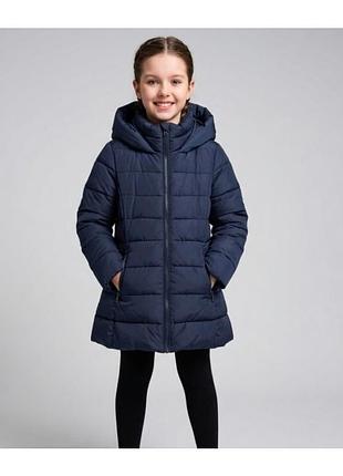 Куртка пальто демисезонная gee синяя 128 см 6-8 лет с капюшоном