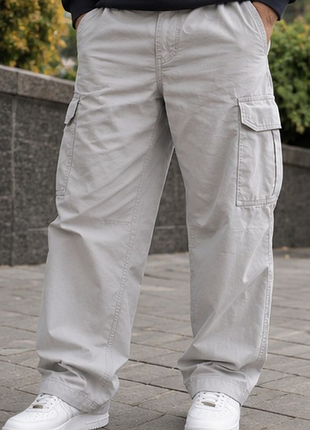 Мужские широкие карго dunnes stores светло-серые 3xl relaxed fit 56 г.