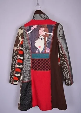 Новое пальто с шерстью desigual стиль печворк