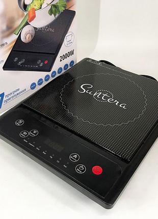 Електроплитка suntera icd-1009 2000вт, індукційна плита міні, інфрачервона плита, сенсорні електроплити