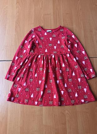 Хлопковое новогоднее платье для девочки 6-7 лет.