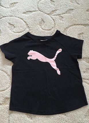 Футболка для дівчинки puma чорна з рожевим логотипом, розмір 104-110