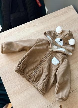 Куртка дитяча демісезонна утеплена з капюшоном, коричнева
