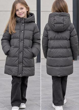 Пальто для дівчинки зимове з капюшоном чорне zara