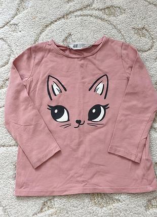 Реглан для дівчинки h&m рожевий з котом 2-4 роки
