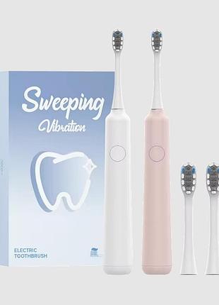 Набор электрических звуковых зубных щеток docolab mt001 couple set (white+pink+2 дополнительные насадки)