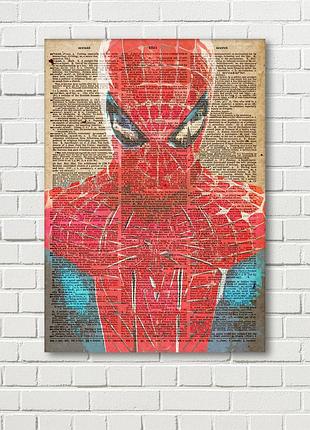 Человек паук плакат spider man постер людина-павук плакат газетный фон плакат с газеты герой на плакате холст l:60x80