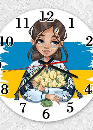 Годинник настінний дівчина з тюльпанами (принт 22)