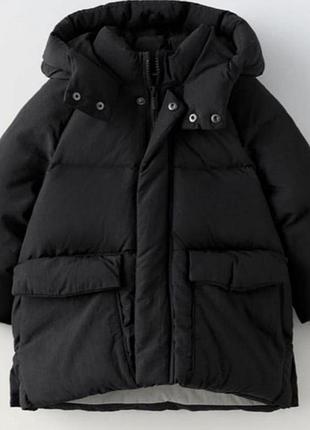 Куртка дитяча zara подовжена тепла чорна 5-6 років см 116