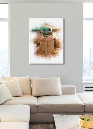 Маленький йода холст baby yoda полотно star wars картина на полотні йода на білому тлі йода полотно йода каріна l: 60x80
