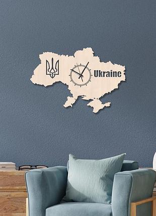 Карта україни герб україни натуральний годинник український годинник еко годинник красивий декор стіни фігурний годинник 80/50 см