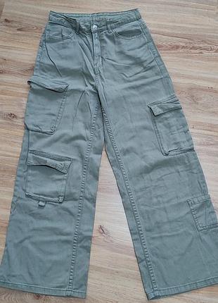 Женские широкие джинсы хаки карго h&amp;m divided 36p