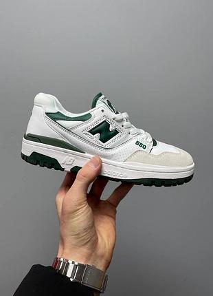 Кросівки унісекс new balance 550 біло-зелені, розміри 37, 38, шкіра, замша