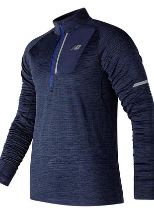 Мужская беговая спортивная кофта (лонгслив/реглан) new balance heat grid half-zip синего цвета.