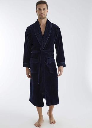 Мужской велюровый халат nusa 20665 синий 3xl