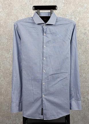 Чоловіча сорочка boss hugo boss slim fit в синьо-білу клітинку