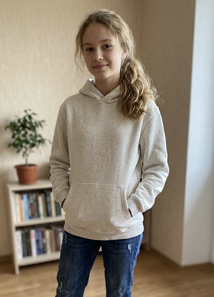 Бежевый теплый худи h&amp;m худи с капюшоном на флисе на девочку 14+ лет размер eur 170
