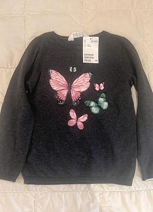 Светр для дівчинки h&m сірий з метеликами