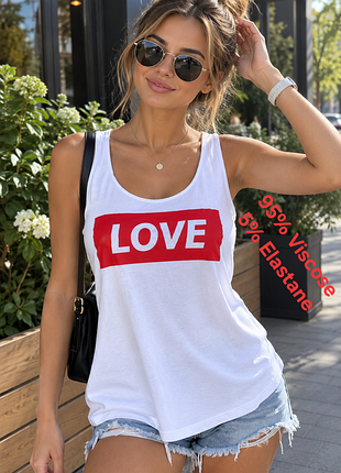 Стильна жіноча віскозна майка білого кольору love made in bangladesh, 💯 оригінал