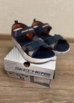 Дитячі сандалі skechers сині з помаранчевими елементами