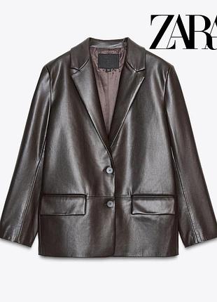 Шикарный кожаный блейзер zara / шоколадный