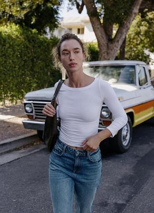 Жіноча тонка кофта лонгслів футболка з вирізом лодочка zara розмір с