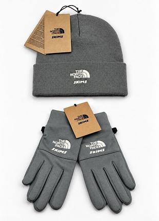 Набір шапка і рукавиці the north face x skims, сірий