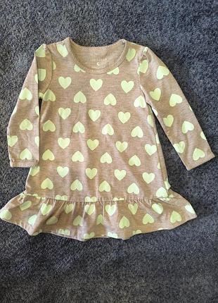 Новое детское платье-рубашка joe fresh в сердечки, 2 года (86-92 см)