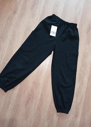 Брюки для дівчинки zara карго чорні розмір 140