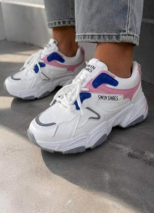 Кросівки жіночі swin shoes демісезонні білі з рожевим та синім
