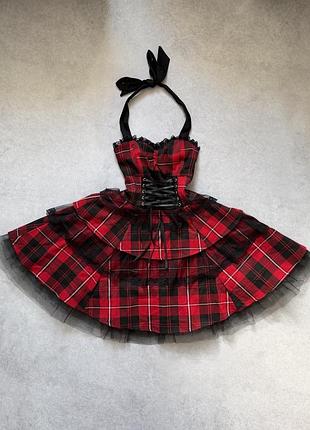 Hearts & roses london тартанова корсетна сукня lolita fairy goth punk rock demonia alternative y2k