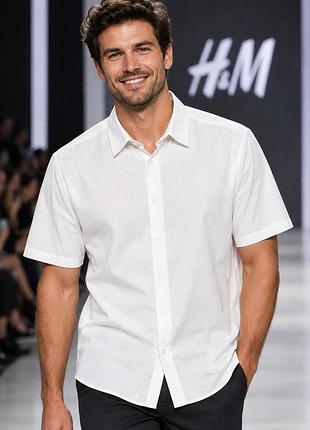 Чоловіча сорочка h&m біла xl бавовна з еластаном