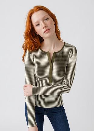 Жіночий лонгслів ralph lauren у смужку хакі та бежевого кольору