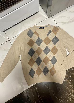 Светр чоловічий massimo dutti з вовни та кашеміру, бежевий з ромбами