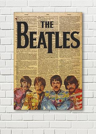 Битлз плакат beatles плакат музыкальный плакат фото холст битлз постер на стену друк на холсті газетный фон l:60x80