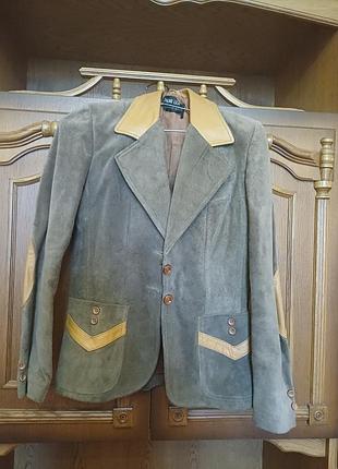 Жакет чоловічий вінтажний genuine leather замшевий з шкіряними вставками, коричневий