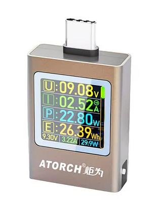 Type-c тестер atorch (hidance) at085 4.5–50v 0–12a 600w (pd 3.1, ips-екран, g-sensor, двонаправлений струм)